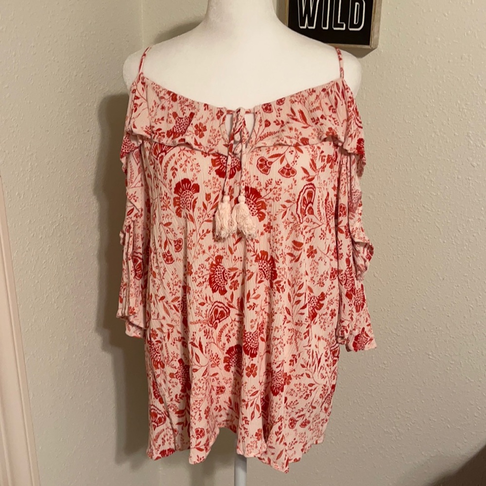 Maurices White Floral Cold Shoulder Top